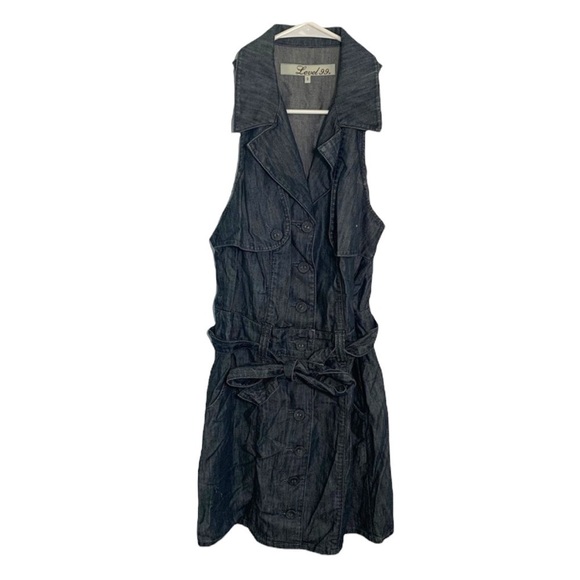 Level 99 Sleeveless Shirt Dress Dark Chambray Blue S - Picture 1 of 8